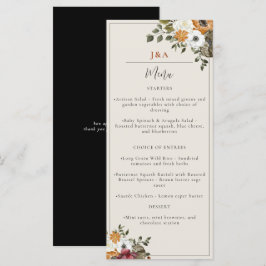 Herfst Floral Monogram Wedding Waterverf Black Menu