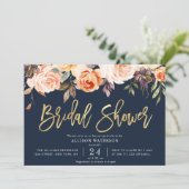 herfst floral navy blue bridal doucheuitnodiging kaart (Staand voorkant)