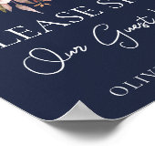 Herfst Floral Navy Blue Bruiloft Gast Boek teken Poster (Hoek)