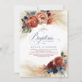 Herfst Floral Navy Blue en Terracotta Baptism Kaart (Voorkant)