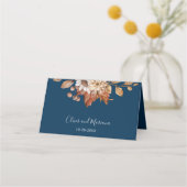 Herfst Floral Navy Blue Wedding Place Card Plaatskaartje (Achterkant)