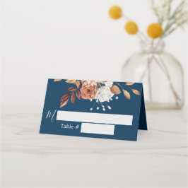 Herfst Floral Navy Blue Wedding Place Card Plaatskaartje
