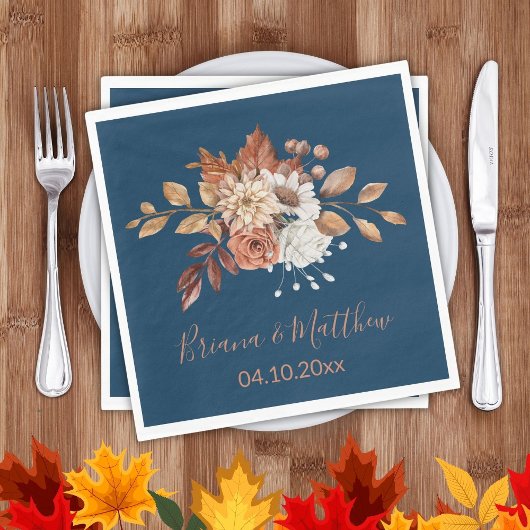 Herfst Floral op Navy Blue Wedding Napkins Servet