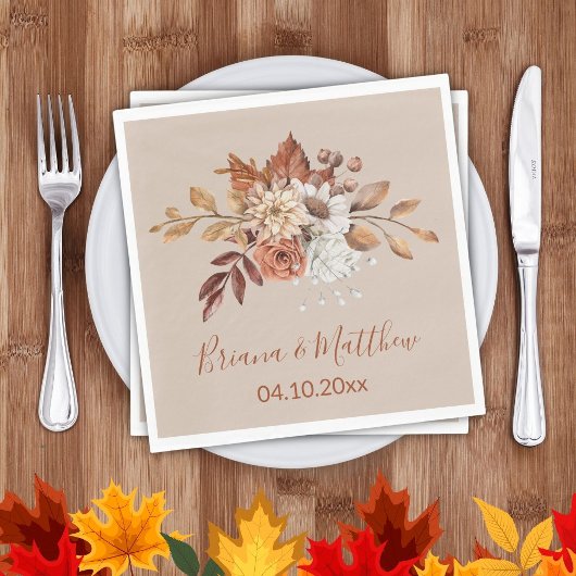 Herfst Floral op Taupe Wedding Napkins Servet