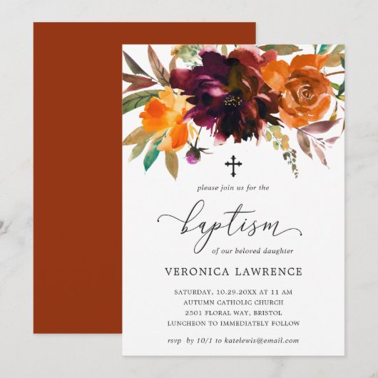 Herfst Floral Oranje Bourgogne bijtend meisje Kaart (Voorkant / Achterkant)