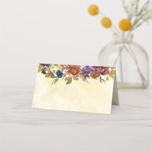 Herfst Floral Paars Burnt Oranje Gele Place Card Plaatskaartje (Achterkant)