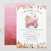 Herfst Floral Pink Little Pumpkin Girl Baby shower Kaart (Voorkant / Achterkant)