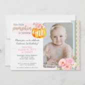 Herfst Floral Pumpkin Baby Girl's 1e Verjaardag Fo Kaart (Voorkant)