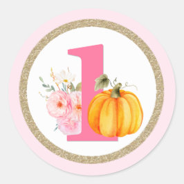 Herfst Floral Pumpkin Baby Girl's 1e verjaardag Ronde Sticker