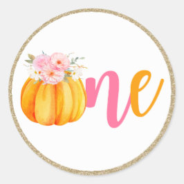 Herfst Floral Pumpkin Baby Girl's 1e verjaardag Ronde Sticker