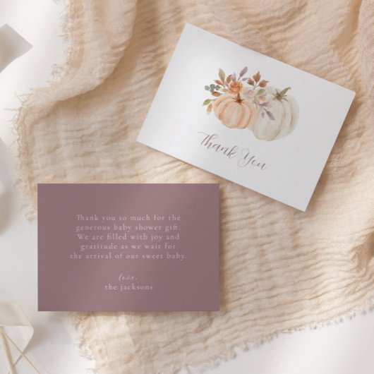 Herfst Floral Pumpkin Baby shower Bedankkaart
