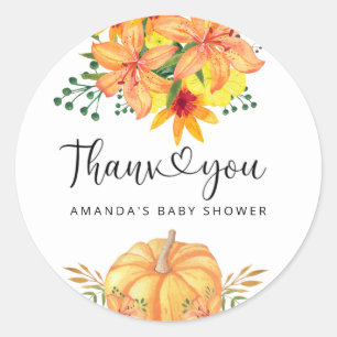 Herfst floral pumpkin baby shower bedankt ronde sticker