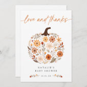 Herfst Floral Pumpkin Baby shower Dank u Bedankkaart (Voorkant / Achterkant)