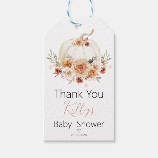 Herfst Floral Pumpkin Baby shower Dank u Label Cadeaulabel (Voorkant)