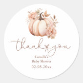 Herfst Floral Pumpkin Baby shower Dank u Ronde Sticker (Voorkant)