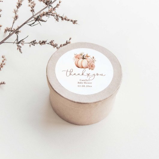 Herfst Floral Pumpkin Baby shower Dank u Ronde Sticker