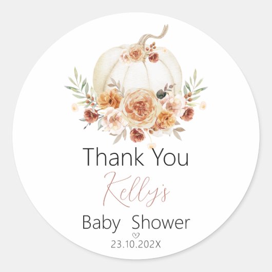 Herfst Floral Pumpkin Baby shower Dank u Sticker (Voorkant)