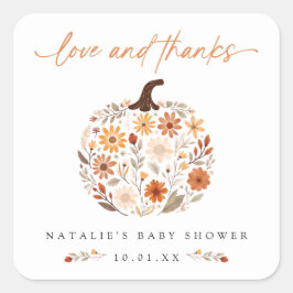 Herfst Floral Pumpkin Baby shower Dank u Vierkante Sticker