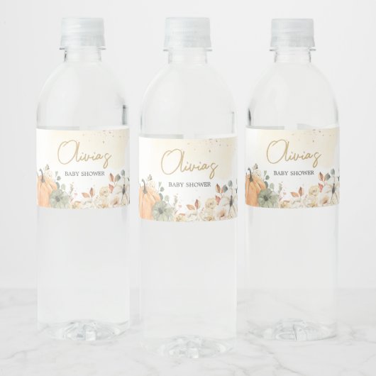 Herfst Floral Pumpkin Baby shower Waterfles Etiket (Flessen)