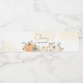Herfst Floral Pumpkin Baby shower Waterfles Etiket (Enkel label)
