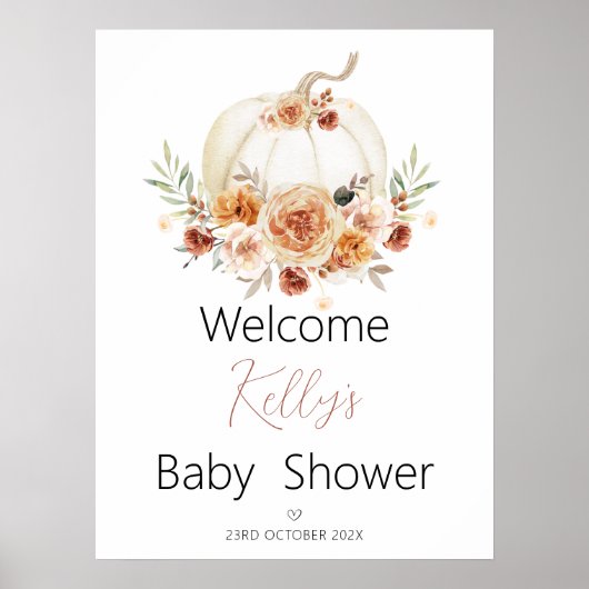 Herfst Floral Pumpkin Baby shower Welkom Poster (Voorkant)