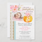 Herfst Floral Pumpkin Girl's Custom Verjaardagsfot Kaart (Voorkant)