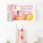 Herfst Floral Pumpkin Girl's Custom Verjaardagsfot Spandoek (Insitu)