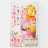 Herfst Floral Pumpkin Girl's Custom Verjaardagsfot Spandoek (Verticaal)