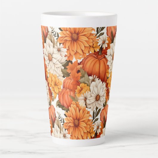 Herfst Floral Pumpkin Latte Mok (Voorkant)