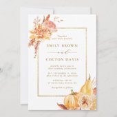 Herfst Floral Pumpkin Rustic Wedding Gold Script Kaart (Voorkant)