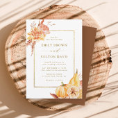 Herfst Floral Pumpkin Rustic Wedding Gold Script Kaart