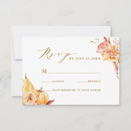 Herfst Floral Pumpkin Rustic Wedding Gold Script RSVP Kaartje