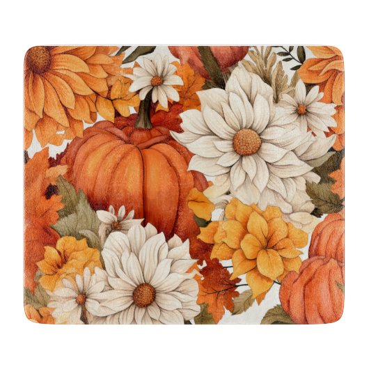 Herfst Floral Pumpkin Snijplank (Voorkant)