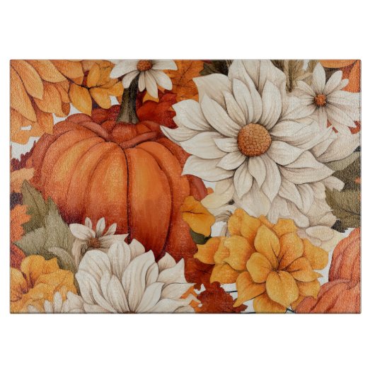 Herfst Floral Pumpkin Snijplank (Voorkant)