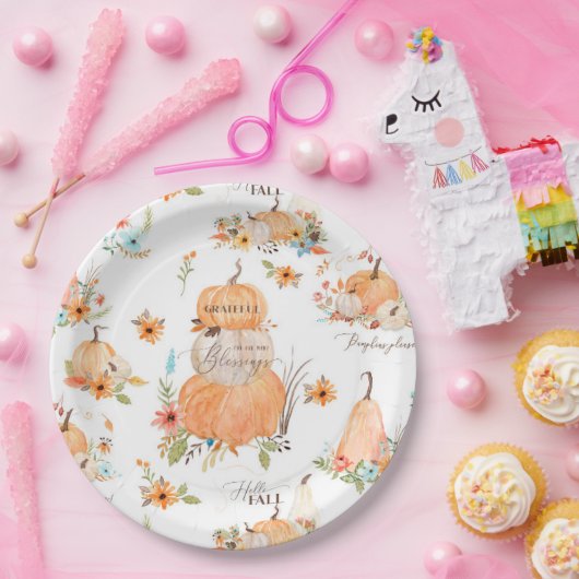 Herfst Floral Pumpkin Sunflower Harvest Thanksgivi Papieren Bordje (Feest)