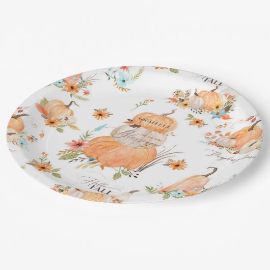 Herfst Floral Pumpkin Sunflower Harvest Thanksgivi Papieren Bordje (Gekanteld)