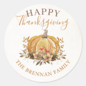 Herfst Floral Pumpkin Thanksgiving Ronde Sticker (Voorkant)