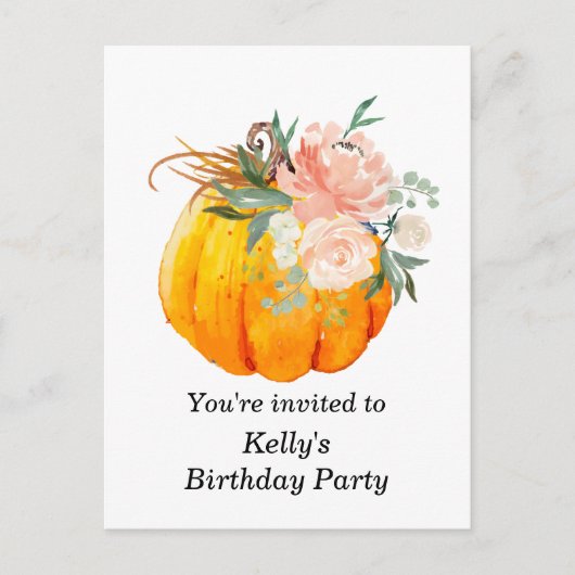 herfst, floral, pumpkin verjaardagsuitnodiging bri uitnodiging briefkaart (Voorkant)