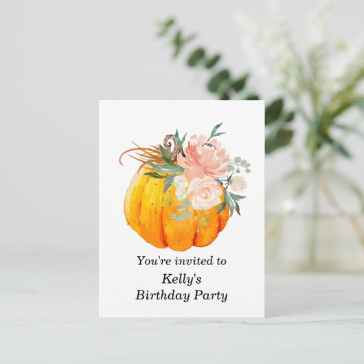 herfst, floral, pumpkin verjaardagsuitnodiging bri uitnodiging briefkaart (Staand voorkant)
