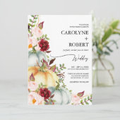 Herfst Floral Pumpkin Weddenschap Kaart (Staand voorkant)