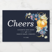 Herfst Floral Pumpkin Wedding Custom Sparkling Wijnetiket (Enkel label)