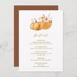 Herfst Floral Pumpkin Wedding Gold Informatiekaartje