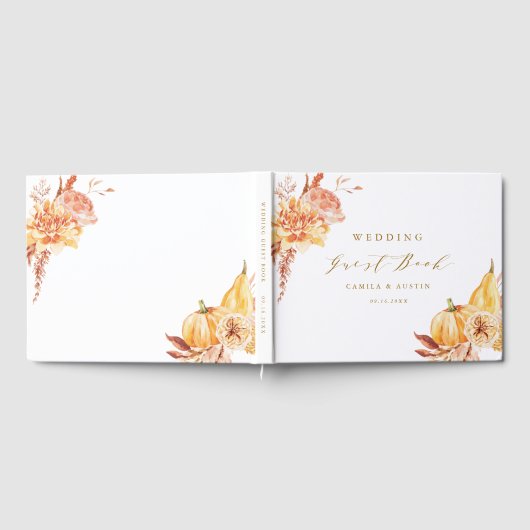 Herfst Floral Pumpkin Wedding Gold Script Gastenboek (Volledig)