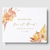 Herfst Floral Pumpkin Wedding Gold Script Gastenboek (Voorkant)