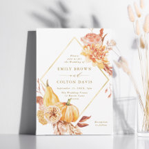Herfst Floral Pumpkin Wedding Gold Script
