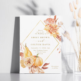 Herfst Floral Pumpkin Wedding Gold Script Kaart
