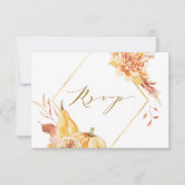 Herfst Floral Pumpkin Wedding Gold Script RSVP Kaartje (Voorkant)
