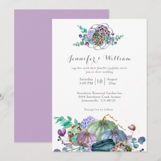 Herfst Floral Pumpkin Wedding Kaart (Voorkant / Achterkant)