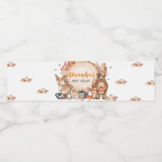 Herfst Floral Pumpkin Woodland Baby shower Waterfles Etiket (Enkel label)