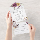 Herfst Floral Pumpkins Burgundy Mustard Rustic All In One Uitnodiging (Afscheurbaar)